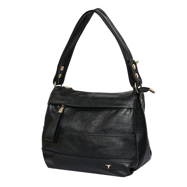 Bulchee Vegan Leather Women’s Shoulder Bag | Black & Tan | Spacious Bag for Daily Essentials