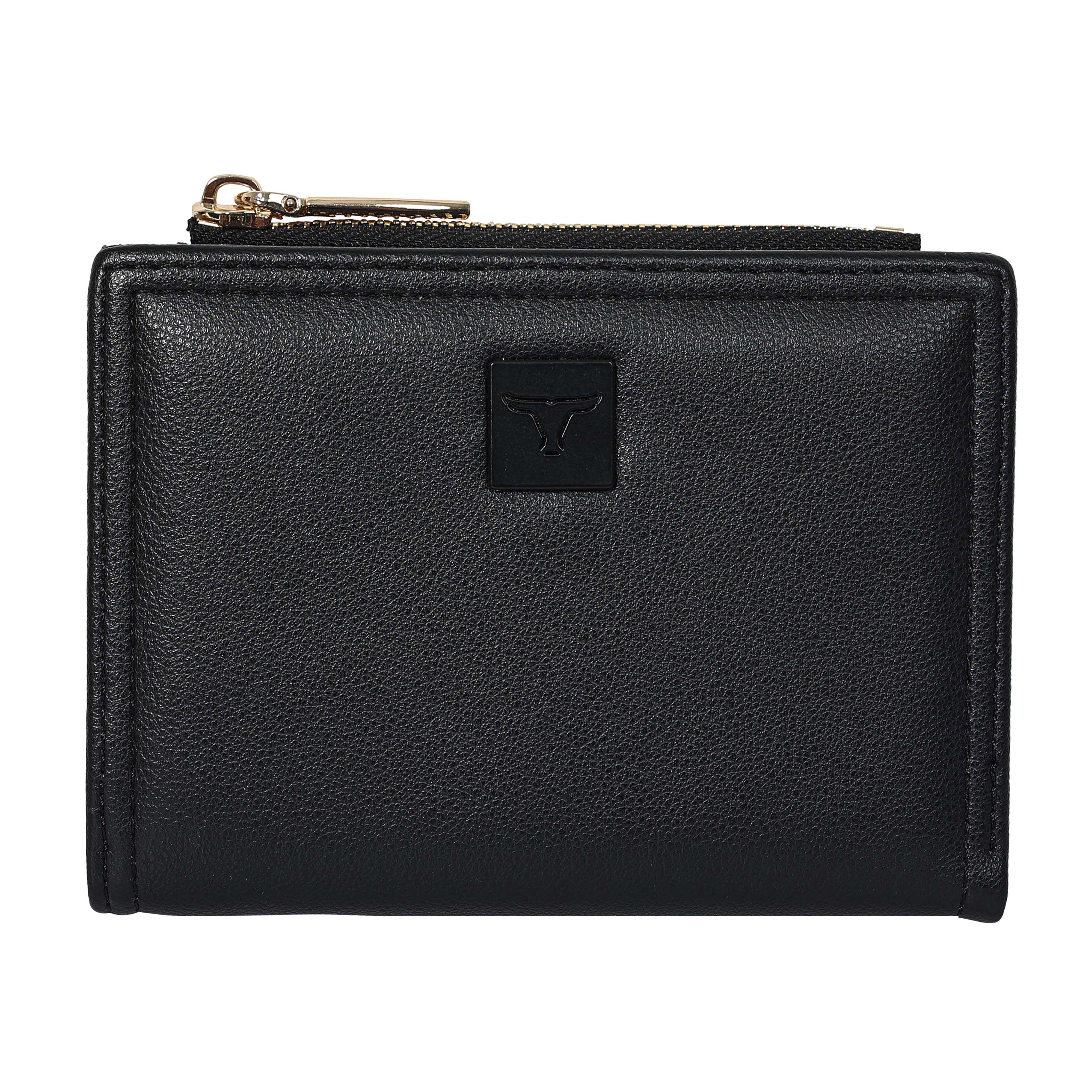 Bulchee Women’s Vegan Leather Wallet | Black & Beige | Slim Bifold with Coin Pouch & Quick-Access Compartments