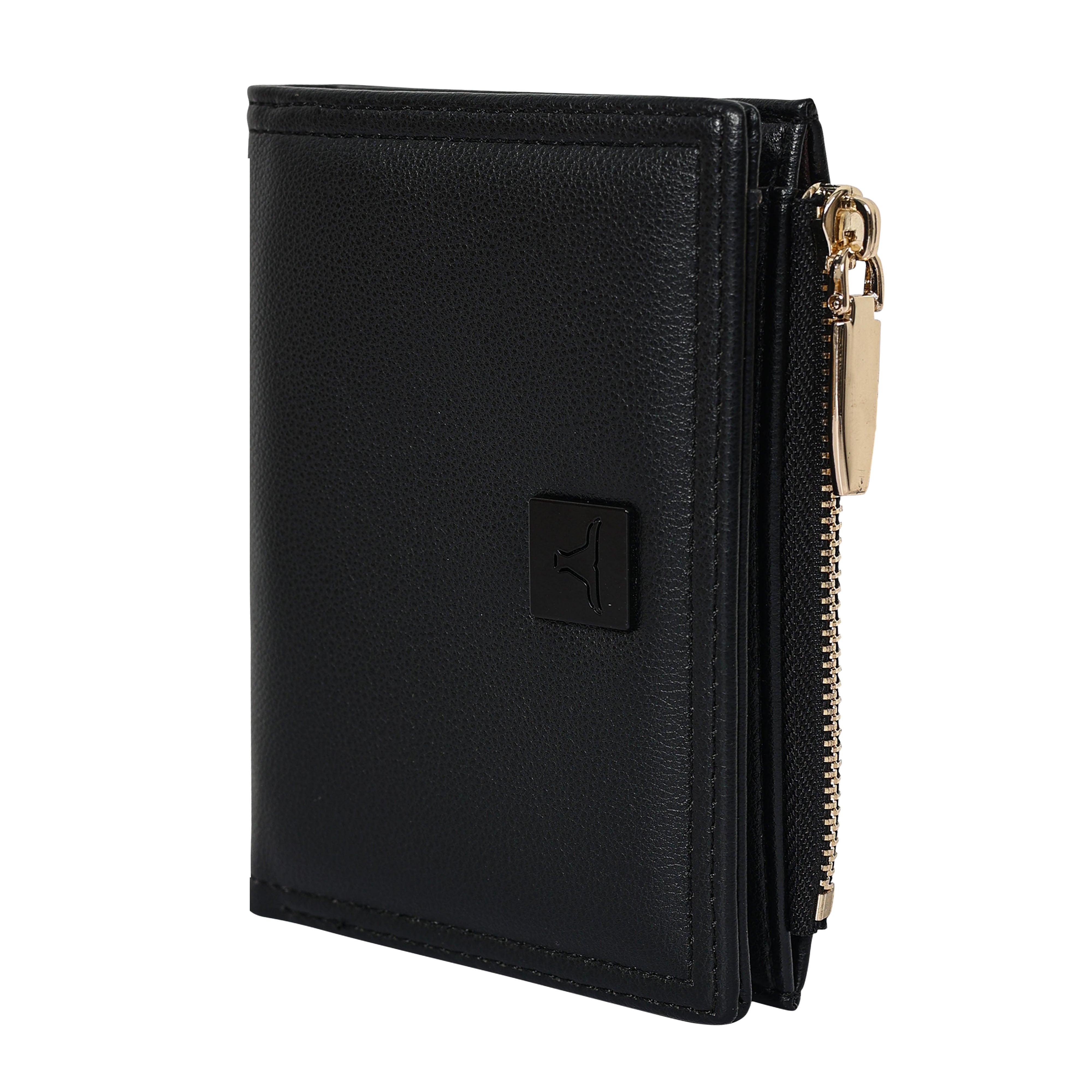 Bulchee Women’s Vegan Leather Wallet | Black & Beige | Slim Bifold with Coin Pouch & Quick-Access Compartments