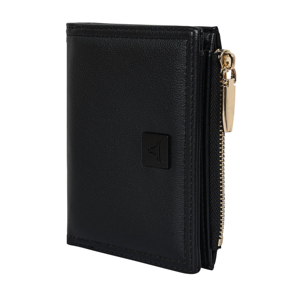 Bulchee Women’s Vegan Leather Wallet | Black & Beige | Slim Bifold with Coin Pouch & Quick-Access Compartments