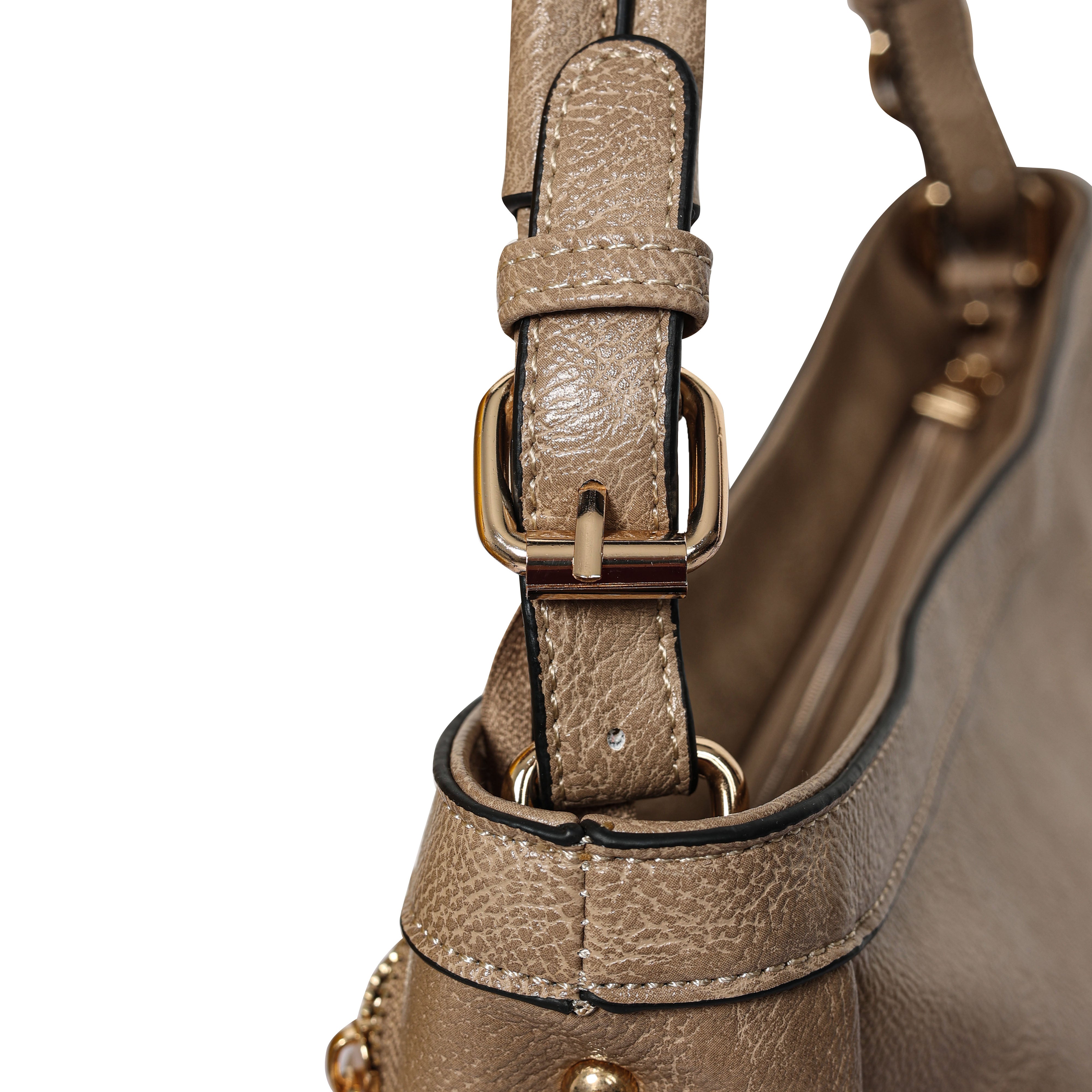 Bulchee Vegan Leather Women’s Shoulder Bag | Brown & Light Beige | Everyday Bag with Multiple Compartments