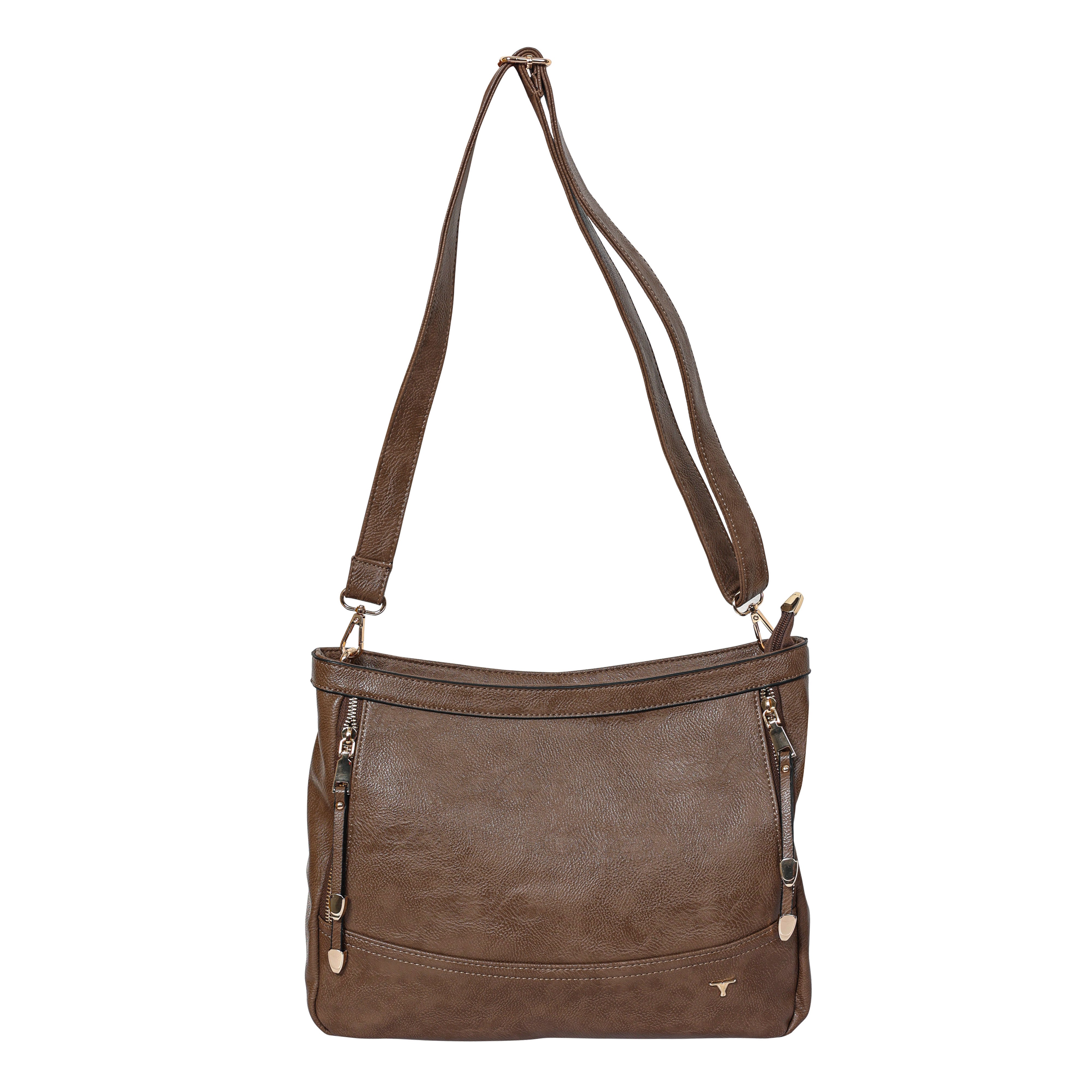 Bulchee Vegan Leather Women’s Shoulder Bag | Brown & Light Beige | Everyday Bag with Multiple Compartments