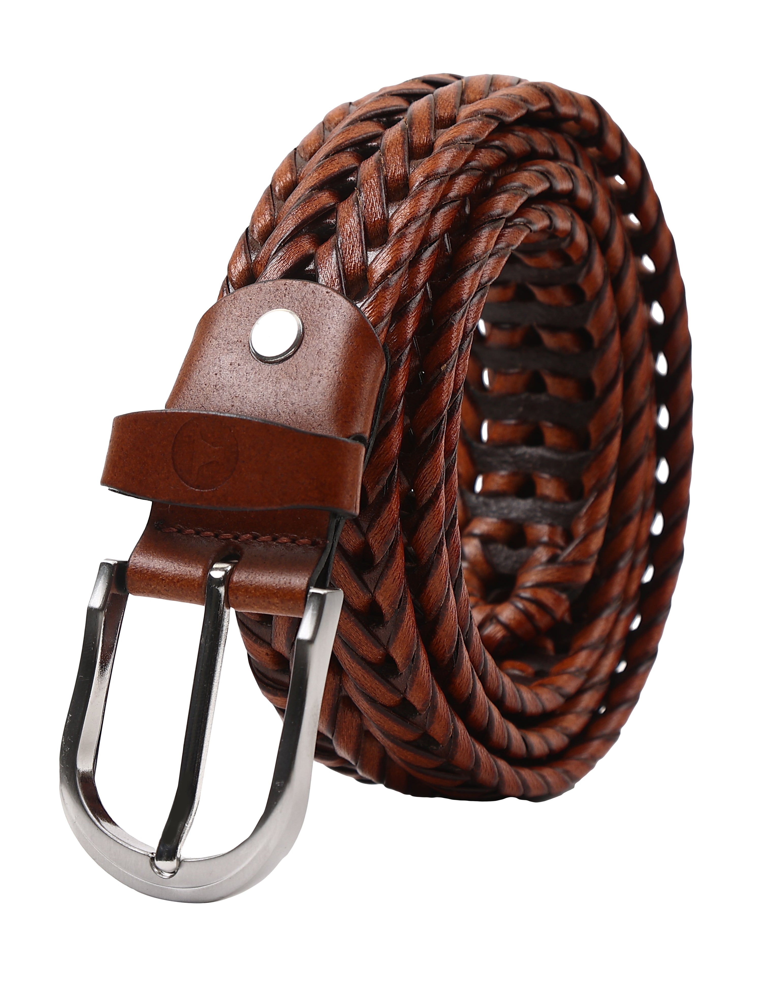 Bulchee Men's Collection, Genuine Leather Braided Belt in Tan