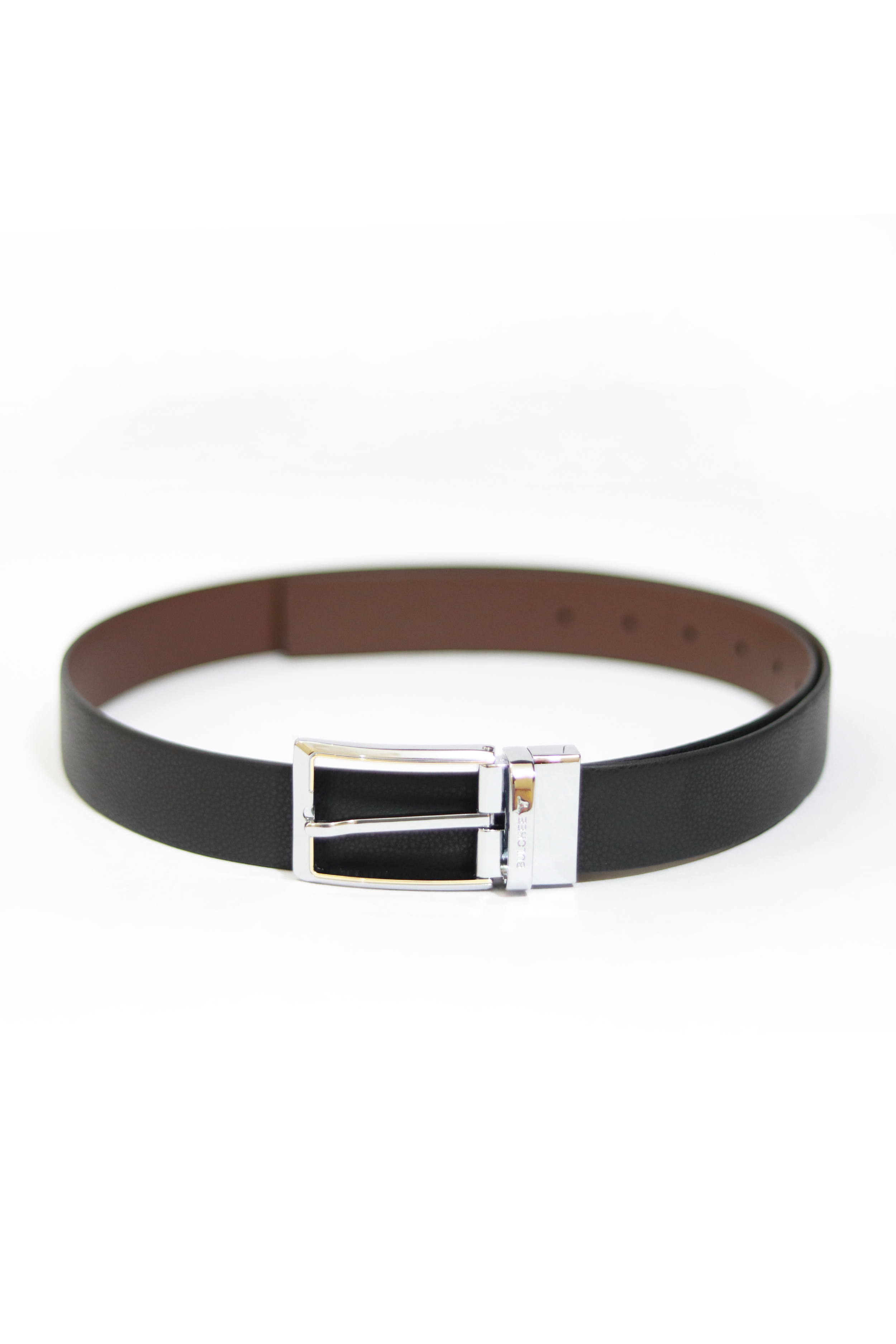 Bulchee Men's Black & Brown Reversible Prong Bi-Colour Chrome & Gold Line Buckle Belt