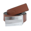 Bulchee Men's Reversible Flat Premium Leather Belt – Tan/Black, Brushed Chrome Buckle, 35mm Width