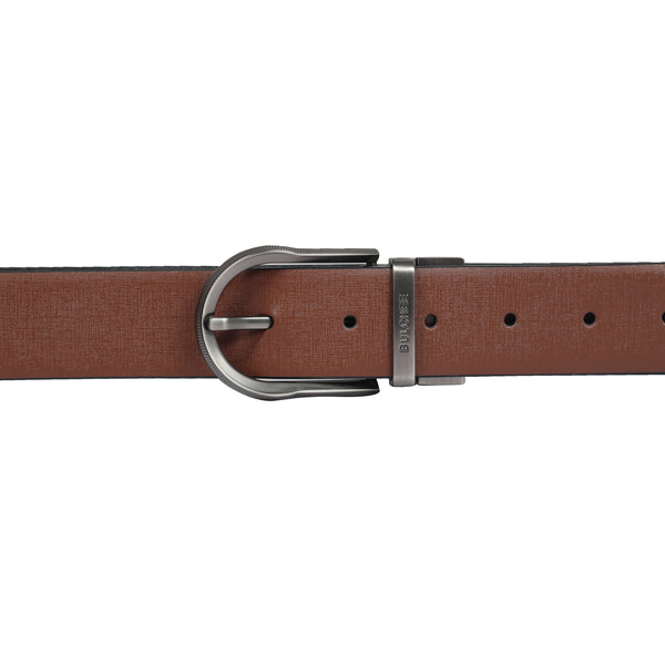 Bulchee Men's Reversible Leather Belt – Tan/Black, Brushed Satin Black Prong Buckle, 35mm Width, Size XXL (52-55") - BUL2407B