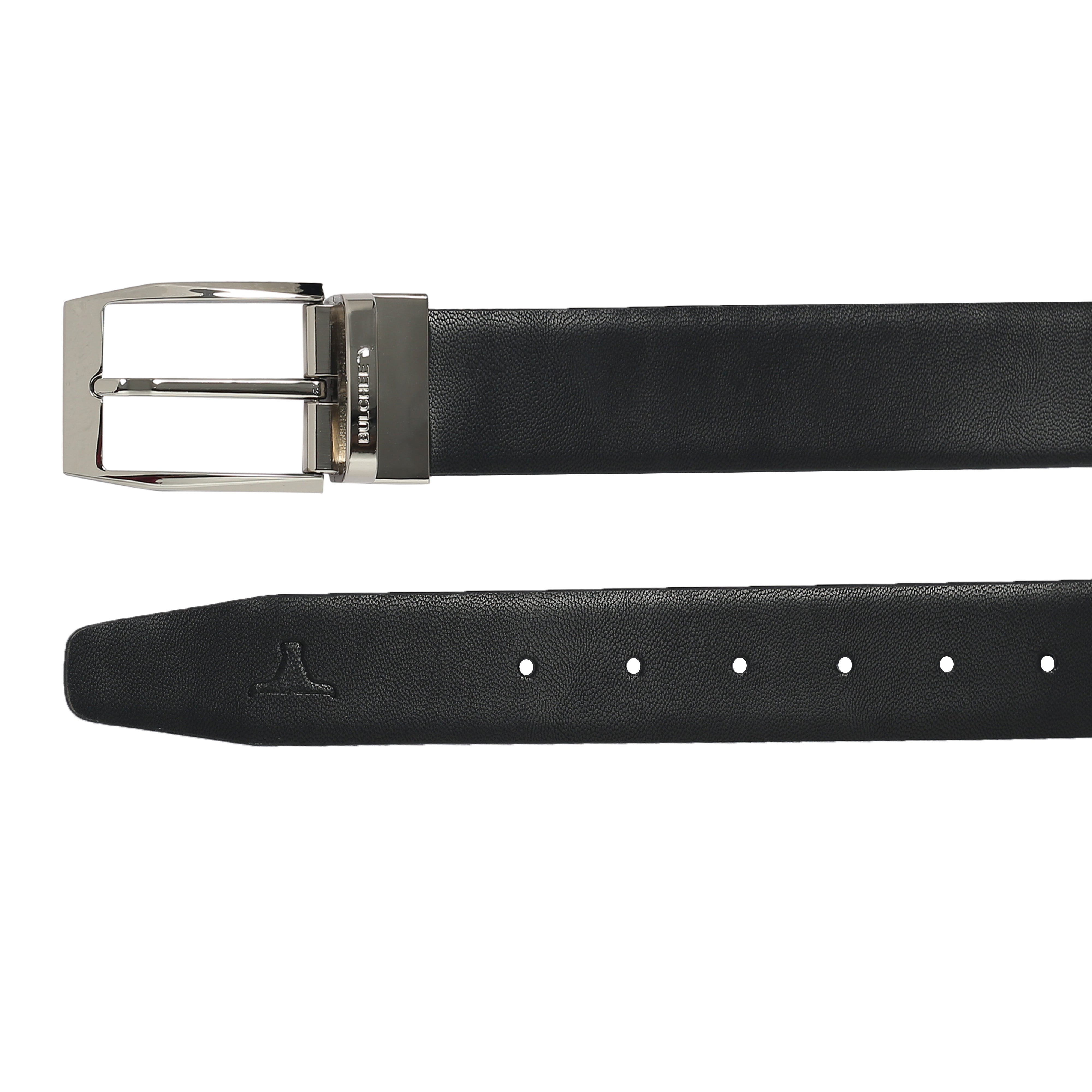 Bulchee Men's Reversible Leather Belt – Brown/Black, Shiny Nickel Prong Buckle, 35mm Width