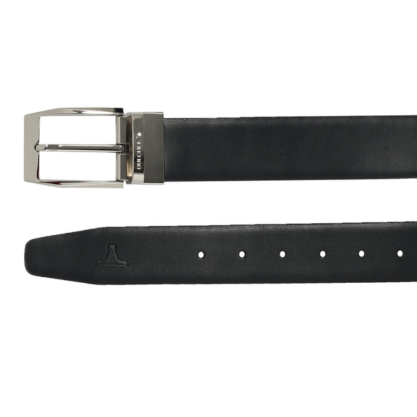 Bulchee Men's Reversible Leather Belt – Brown/Black, Shiny Nickel Prong Buckle, 35mm Width