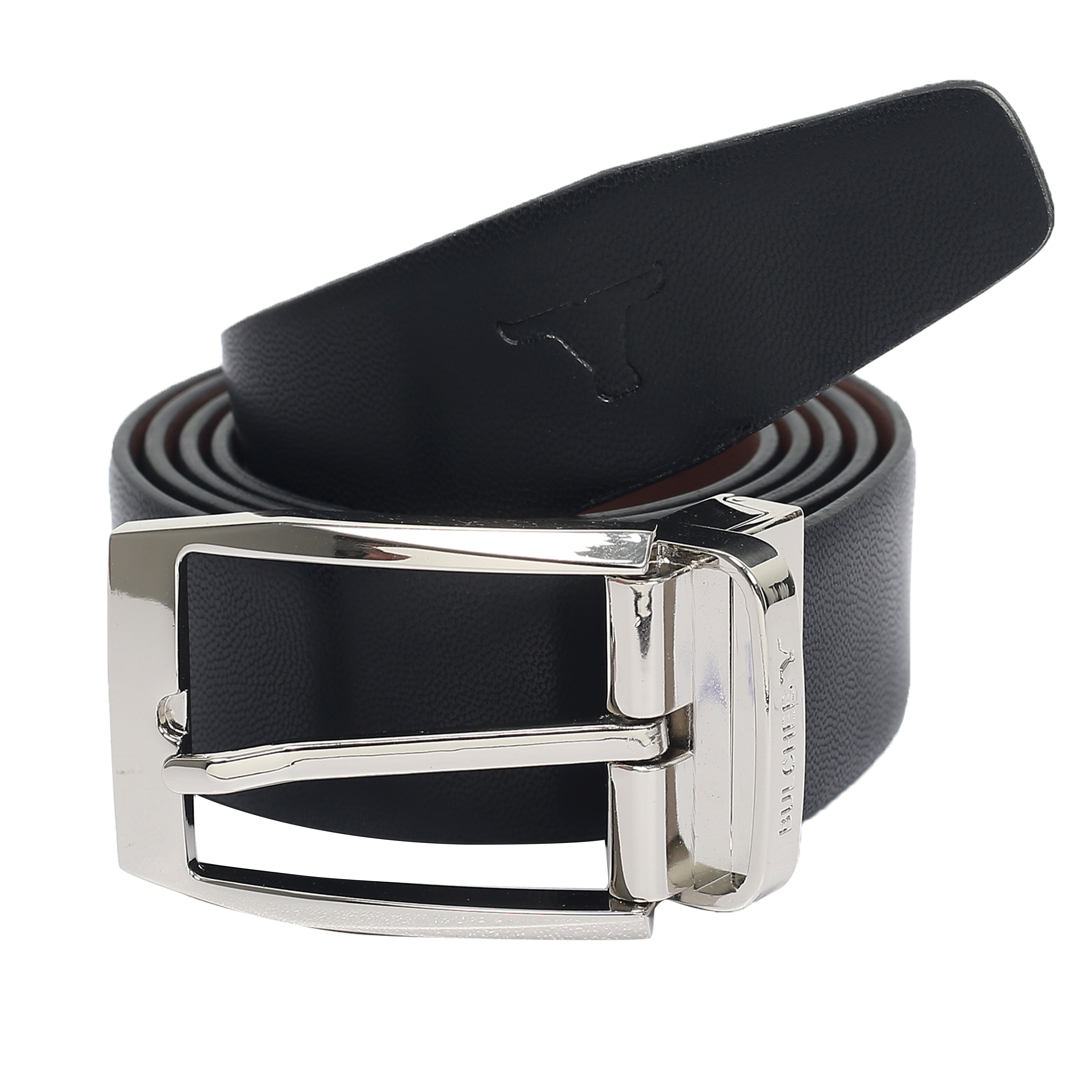 Bulchee Men's Reversible Leather Belt – Brown/Black, Shiny Nickel Prong Buckle, 35mm Width