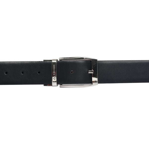Bulchee Men's Reversible Leather Belt – Brown/Black, Shiny Nickel Prong Buckle, 35mm Width