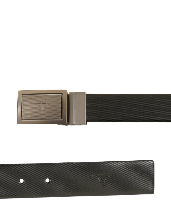 Bulchee Men's Collection Four way belt with Textured Black and Tan Leather and a Reversible Buckle (BUL2315B)