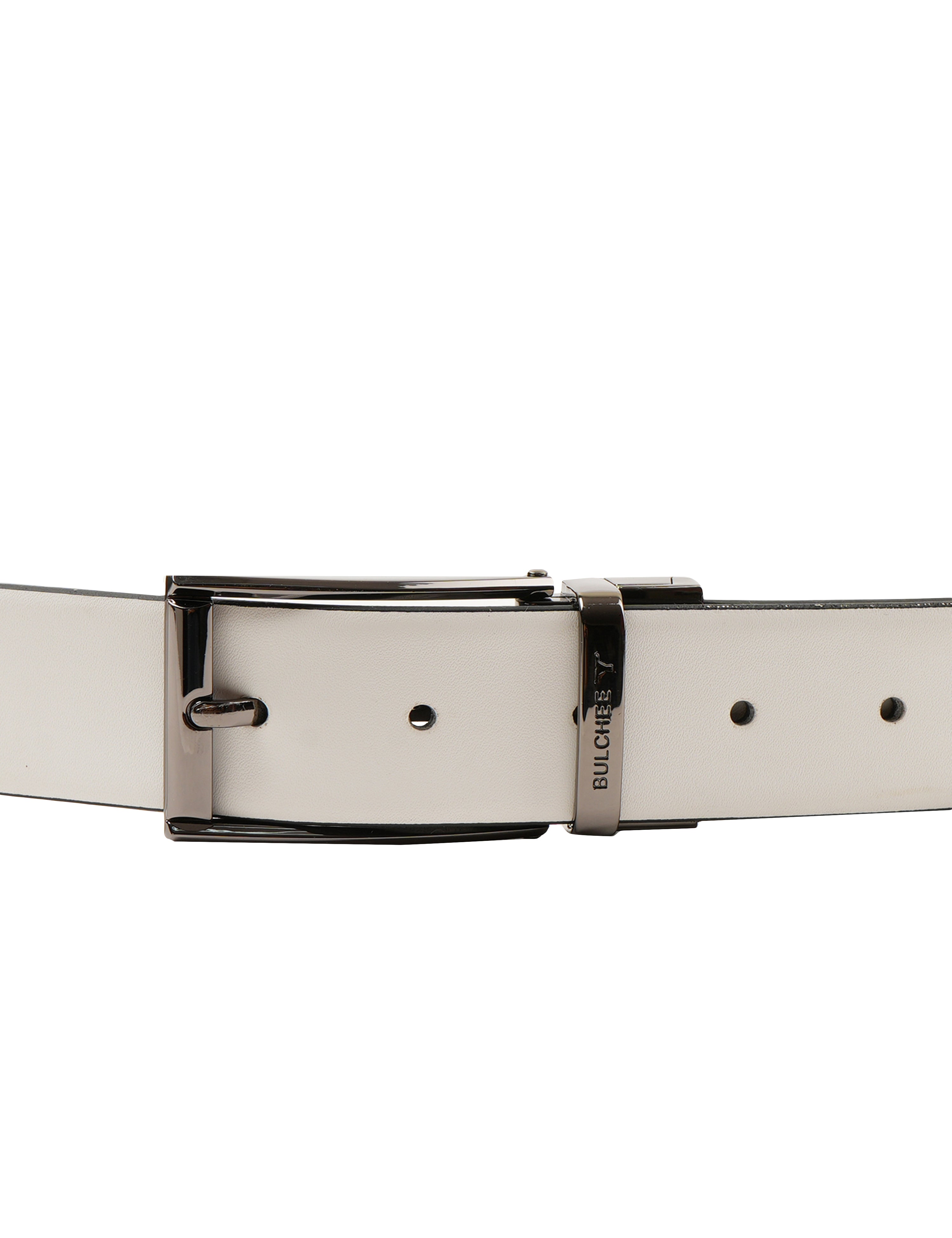 Bulchee Men’s Reversible Leather Belt – White & Black, Stylish Prong Buckle