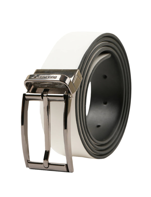 Bulchee Men’s Reversible Leather Belt – White & Black, Stylish Prong Buckle