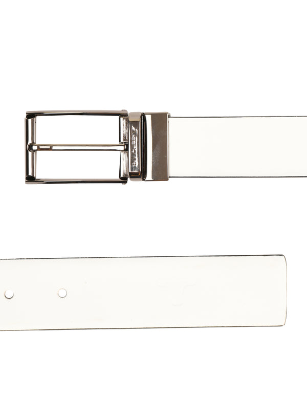 Bulchee Men’s Reversible Leather Belt – White & Black, Stylish Prong Buckle