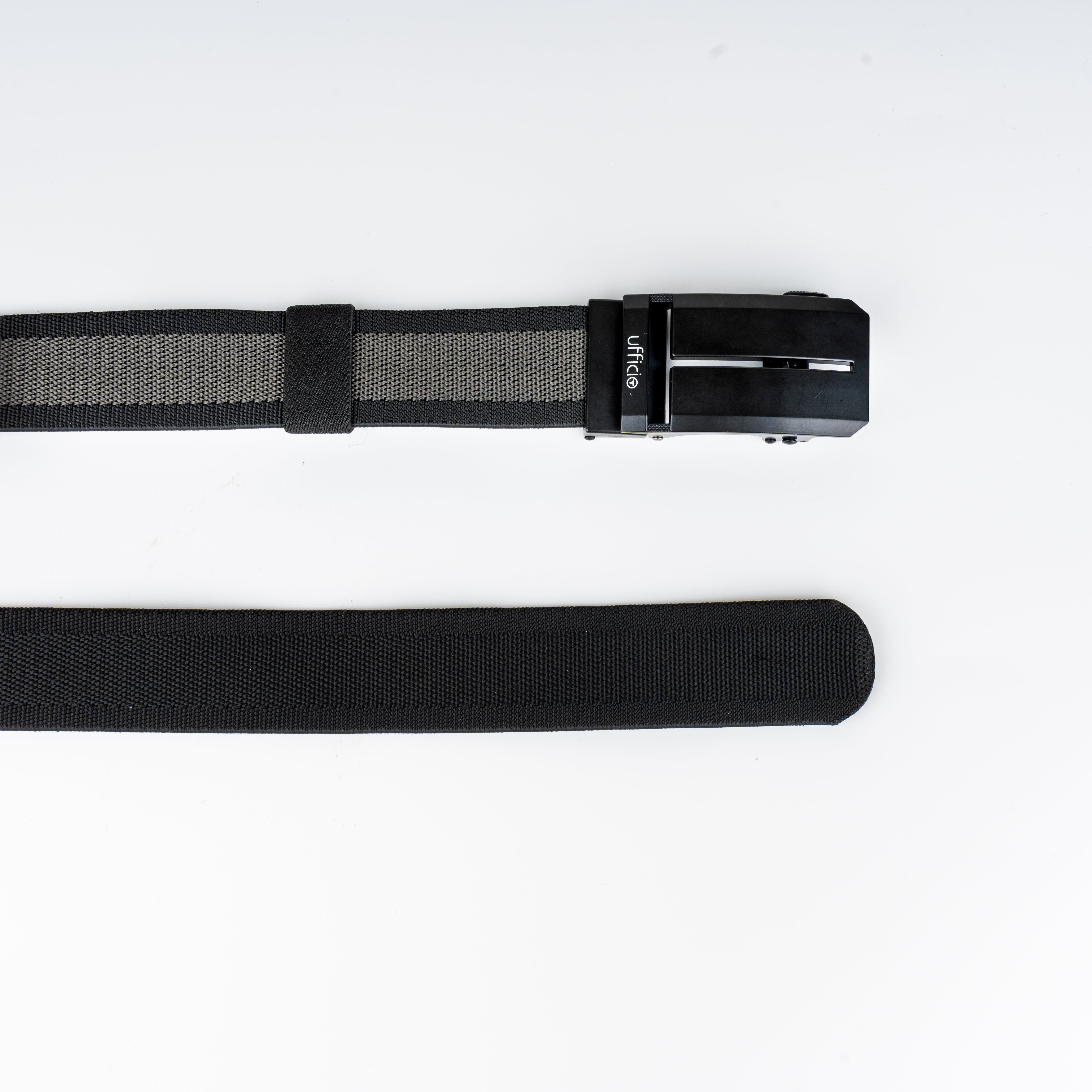 Ufficio Men's Grey/Black Stretchable Autolock Belt with Matt Black Buckle