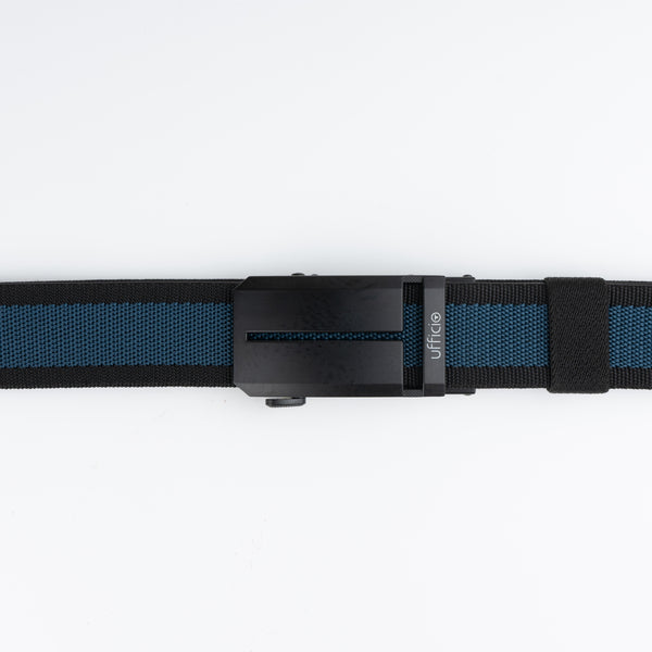 Ufficio Men's Blue/Black Stretchable Autolock Belt with Matt Black Buckle