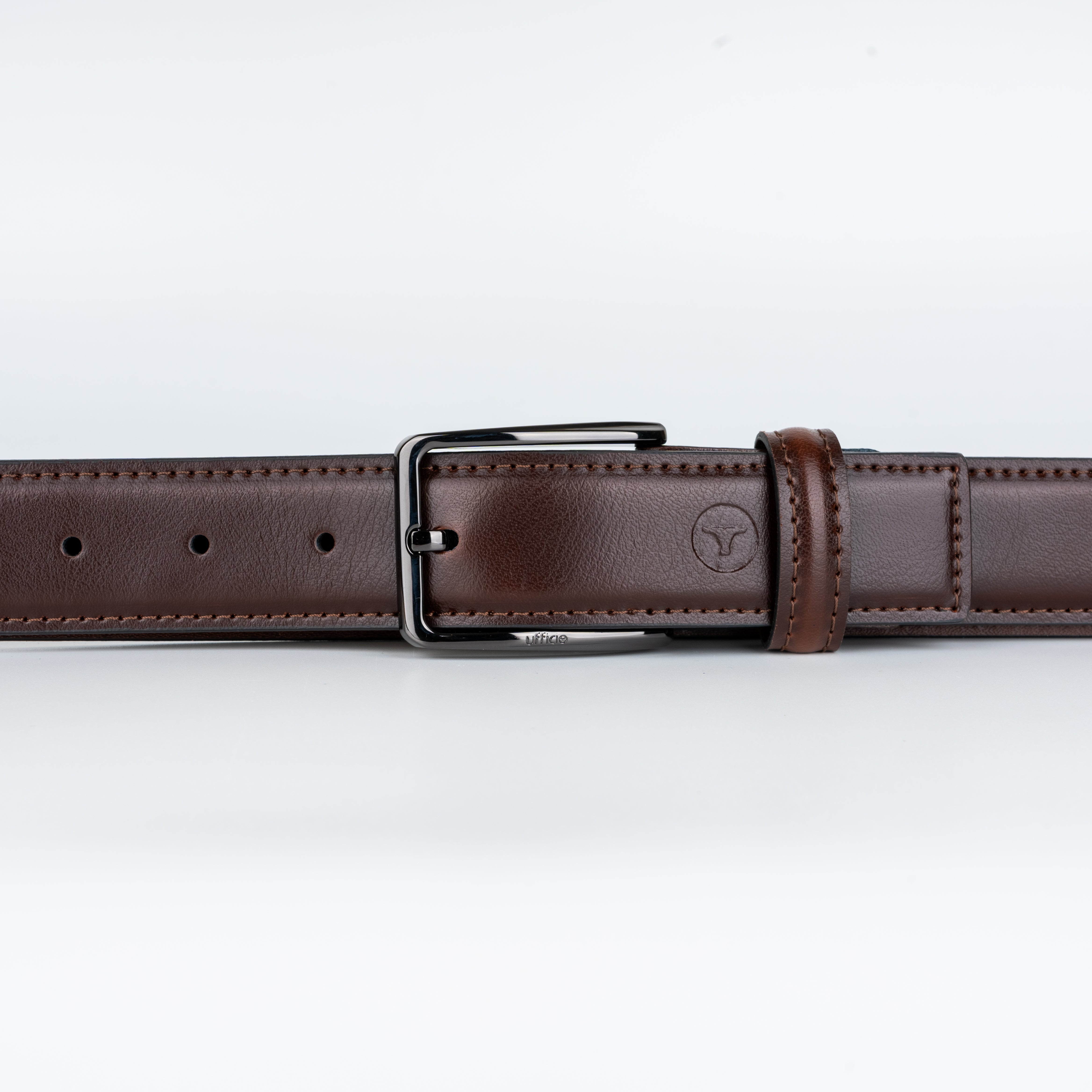 Ufficio Men's Brown Stitched Chinos with Shiny Black Prong Belt
