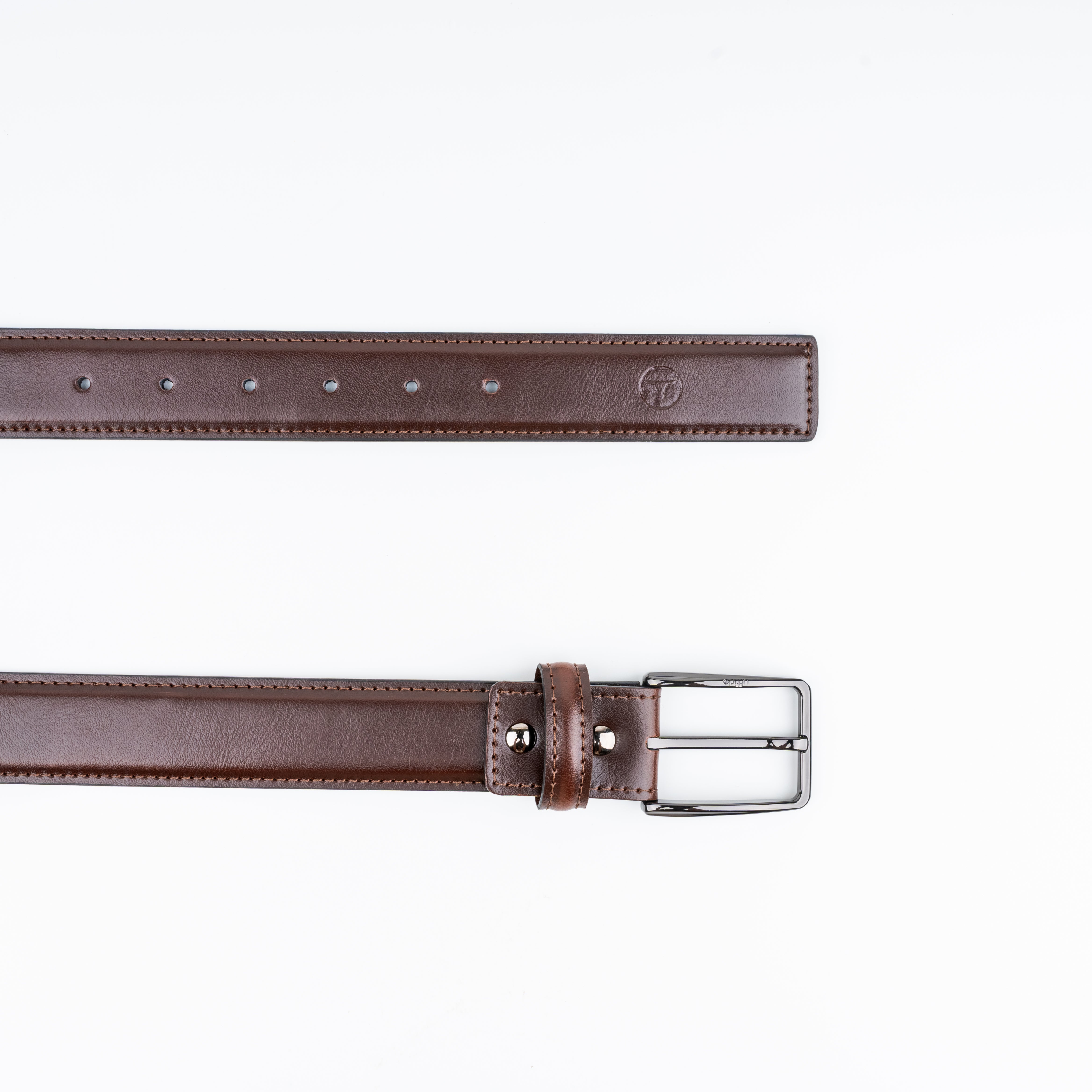 Ufficio Men's Brown Stitched Chinos with Shiny Black Prong Belt