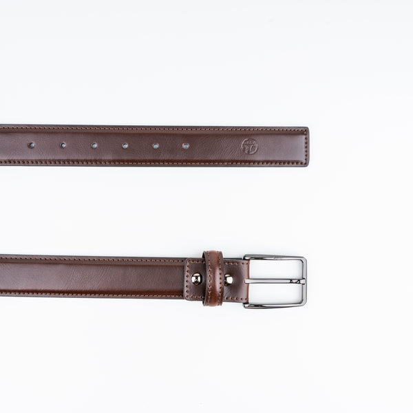 Ufficio Men's Brown Stitched Chinos with Shiny Black Prong Belt