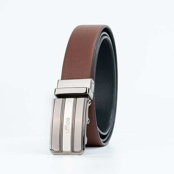 Ufficio Men's Brown Black Reversible Autolock with Shiny Black & Nickle Buckle Belt