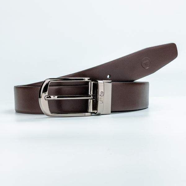 Ufficio Men’s Reversible Leather Belt – Dual Color with Shiny Black Prong Buckle