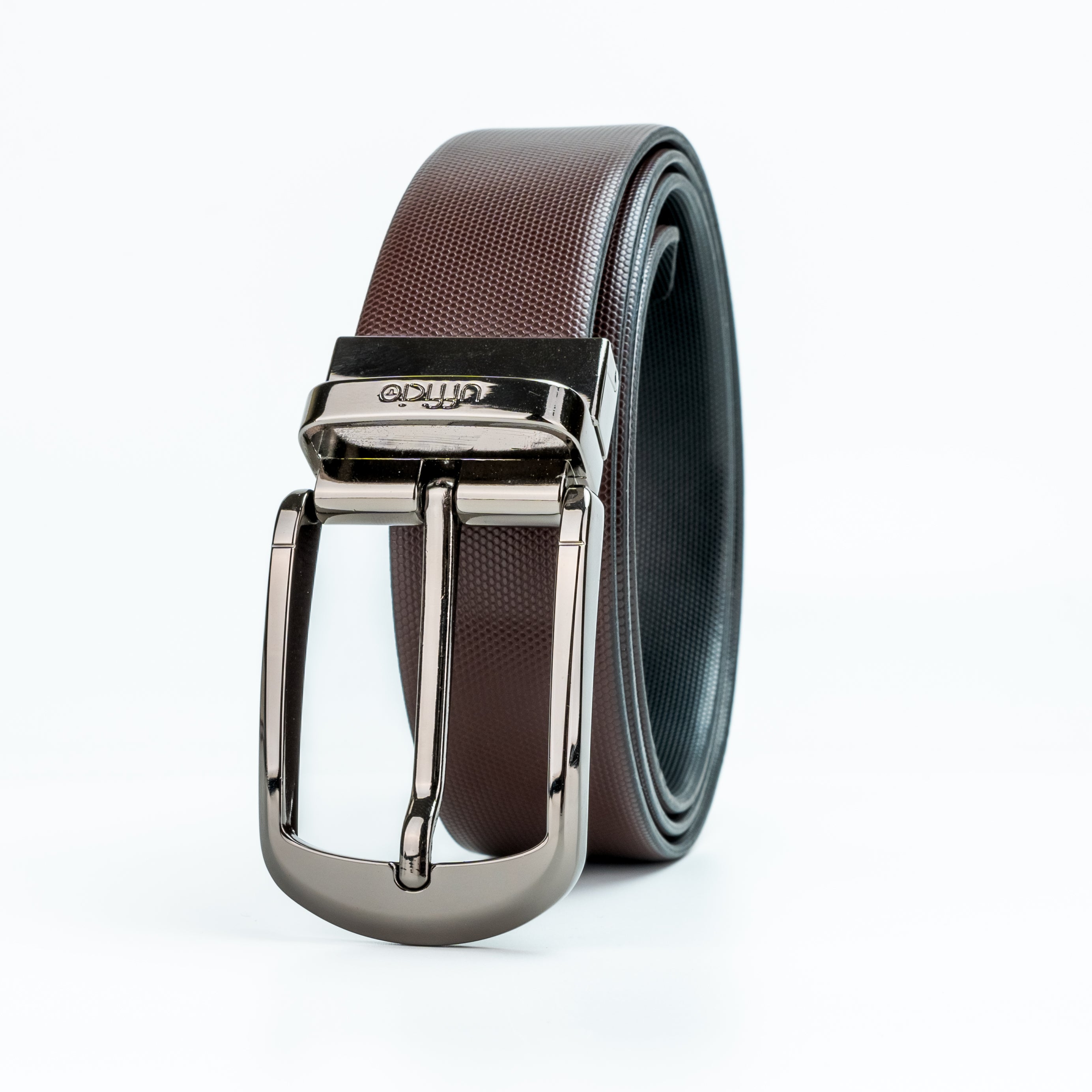 Ufficio Men’s Reversible Leather Belt – Dual Color with Shiny Black Prong Buckle