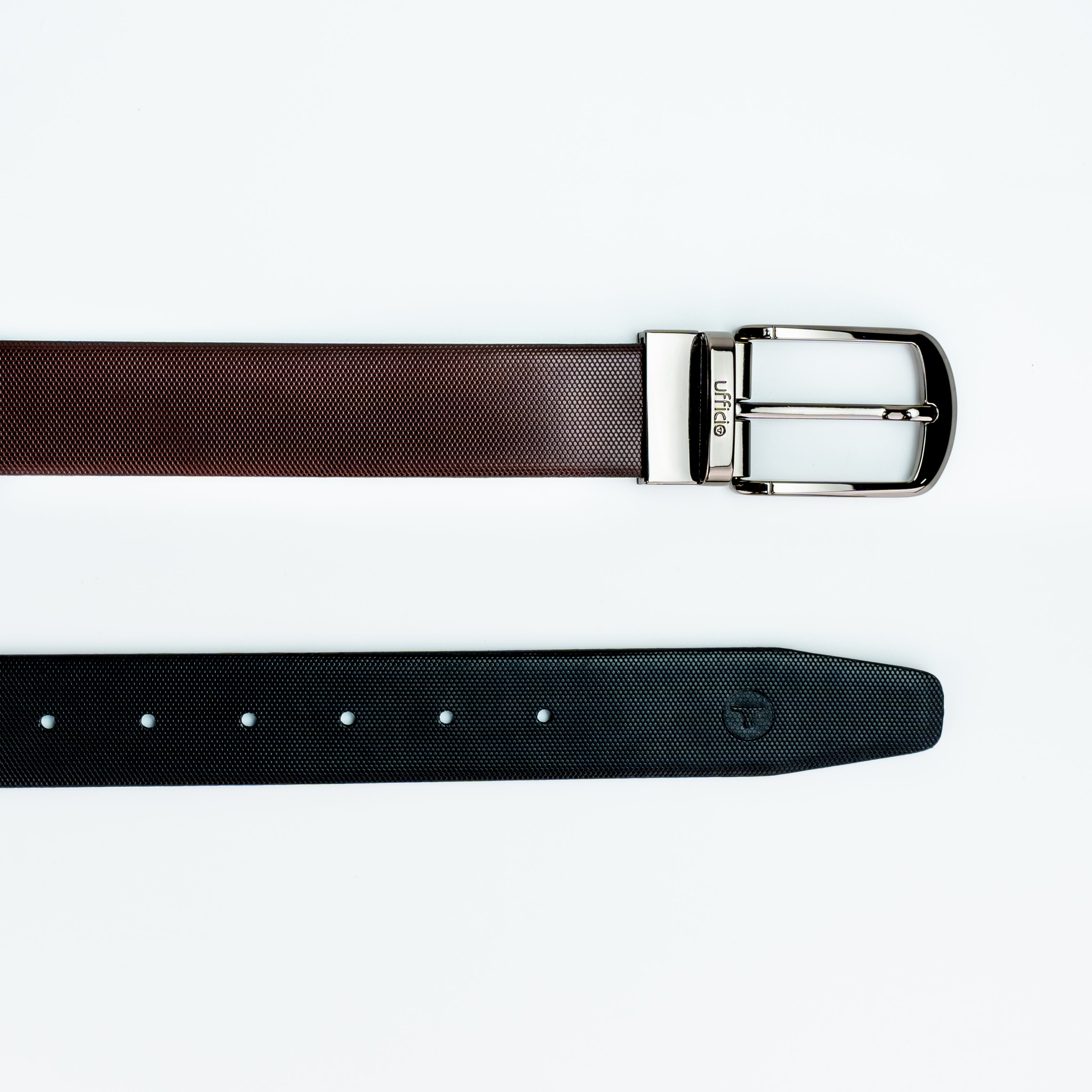 Ufficio Men’s Reversible Leather Belt – Dual Color with Shiny Black Prong Buckle