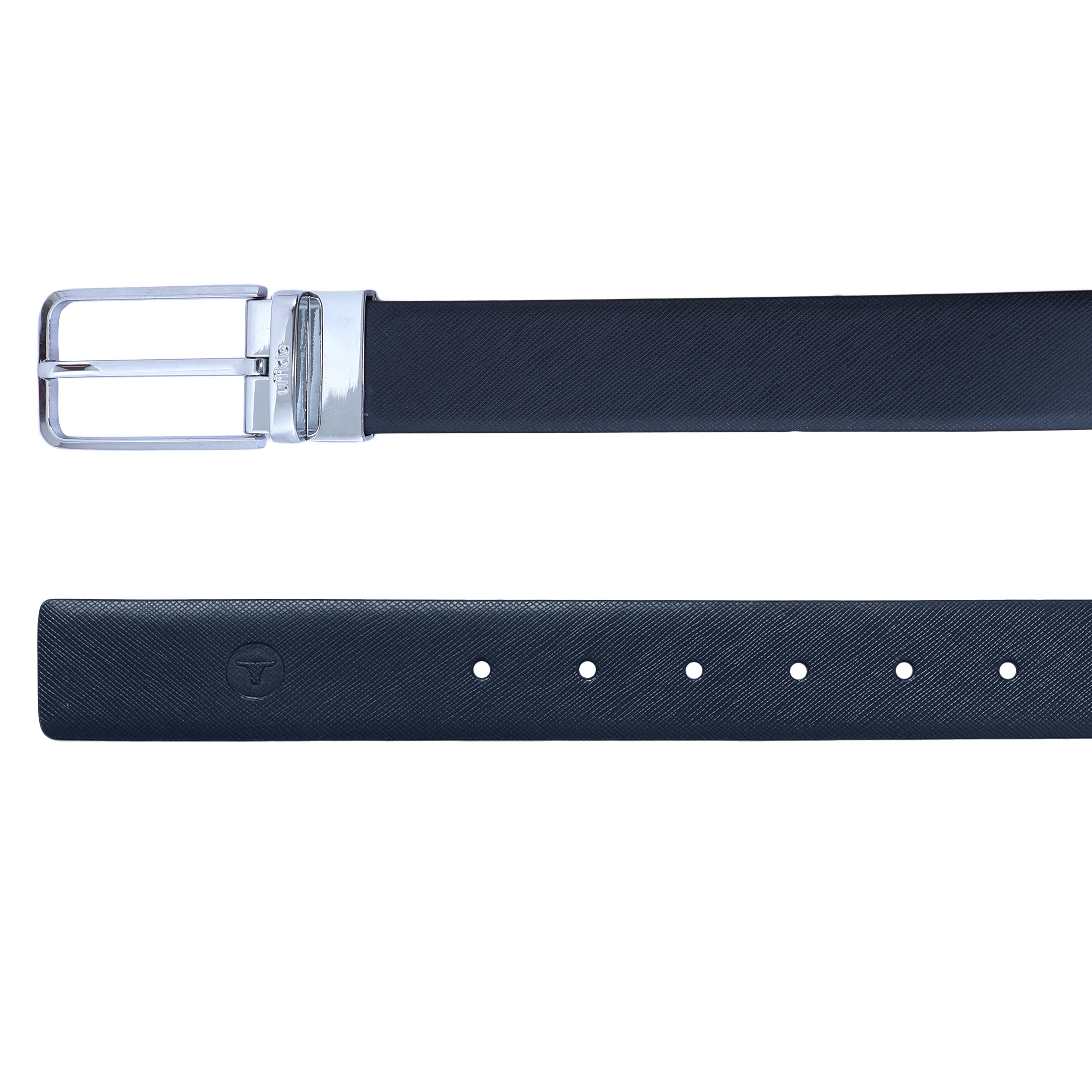 Ufficio Men’s Reversible Saffiano Leather Belt – Formal Blue & Black with Prong Buckle