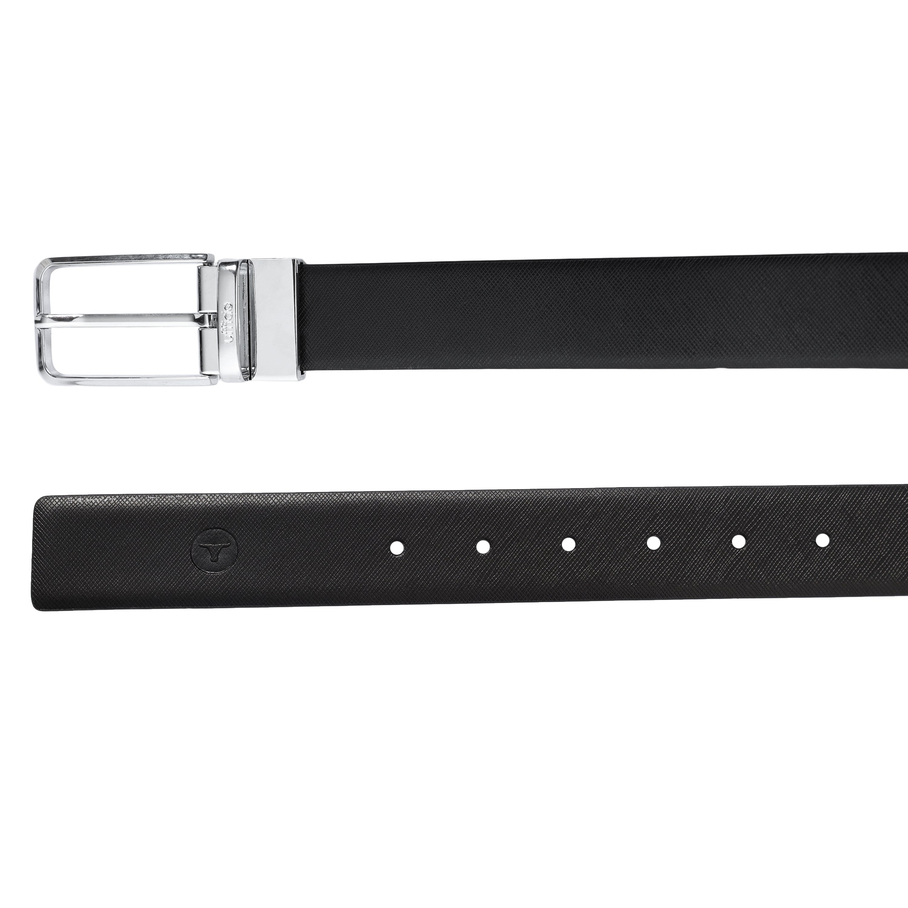 Ufficio Men’s Reversible Saffiano Leather Belt – Formal Blue & Black with Prong Buckle