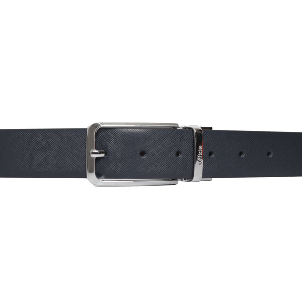 Ufficio Men’s Reversible Saffiano Leather Belt – Formal Blue & Black with Prong Buckle