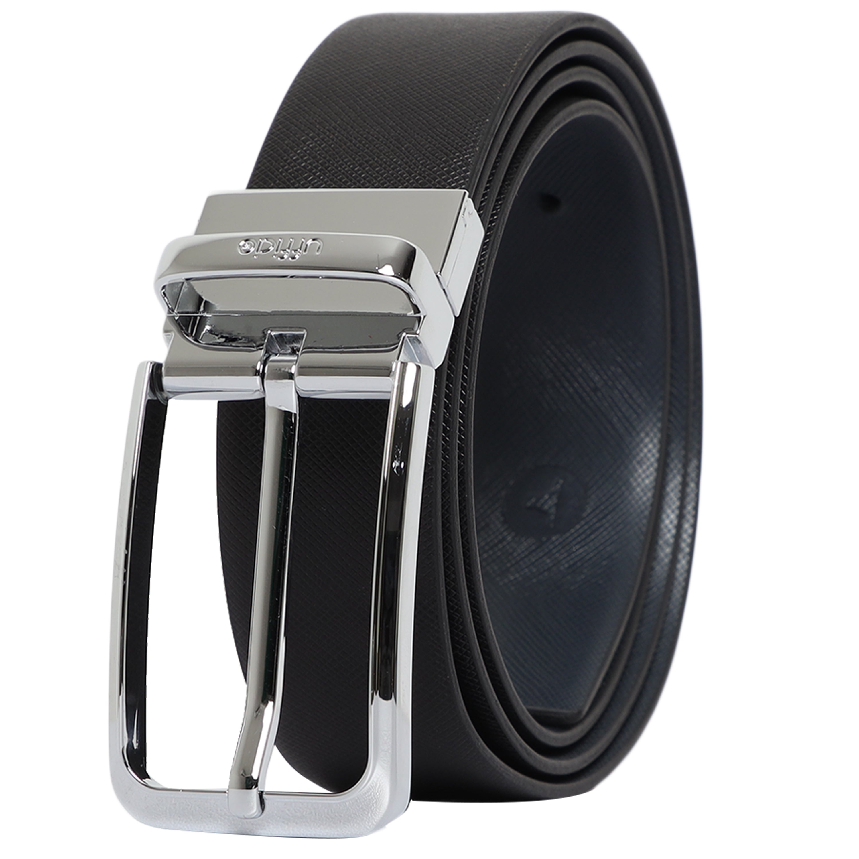 Ufficio Men’s Reversible Saffiano Leather Belt – Formal Blue & Black with Prong Buckle