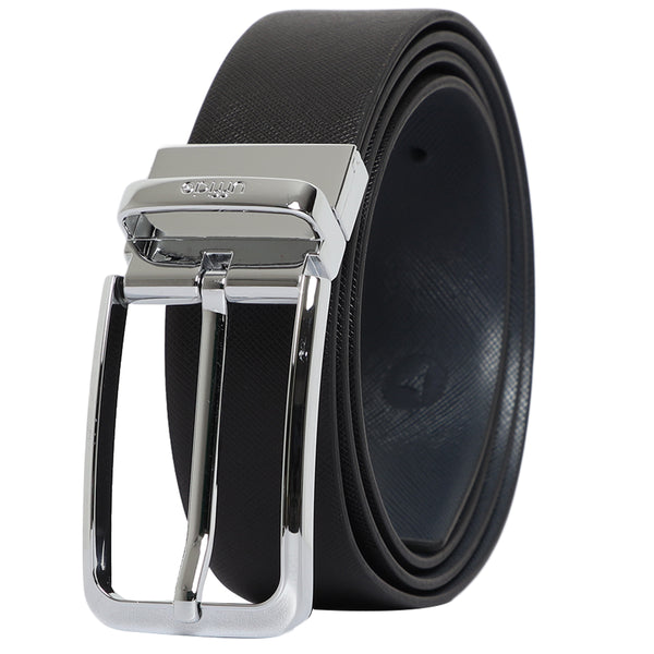 Ufficio Men’s Reversible Saffiano Leather Belt – Formal Blue & Black with Prong Buckle