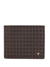 Bulchee Men’s Brown Leather Wallet – Laser-Etched Checkered Bi-fold with 8 Card Slots