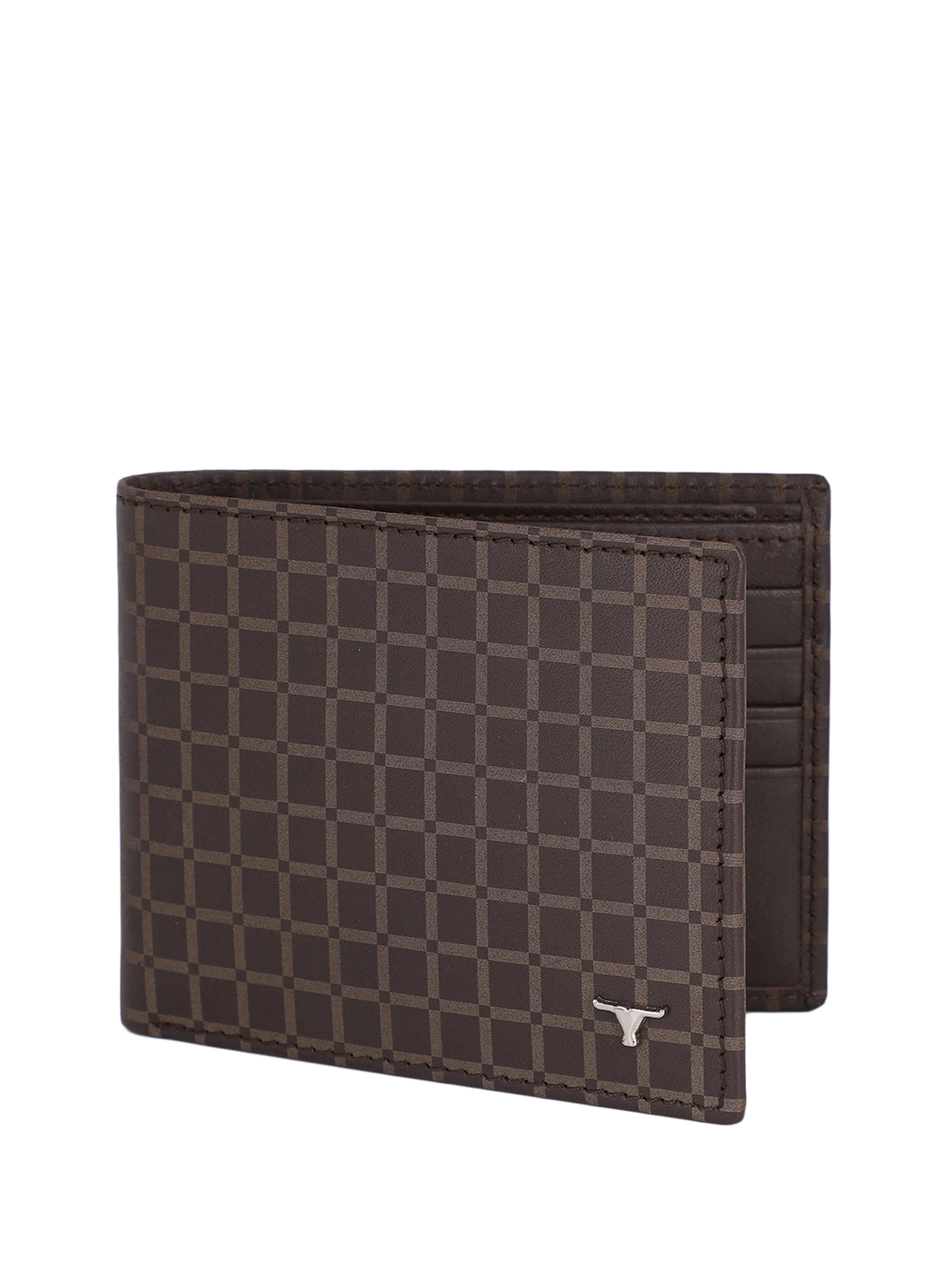 Bulchee Men’s Brown Leather Wallet – Laser-Etched Checkered Bi-fold with 8 Card Slots