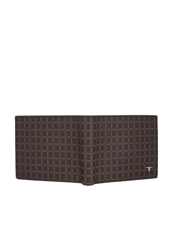 Bulchee Men’s Brown Leather Wallet – Laser-Etched Checkered Bi-fold with 8 Card Slots