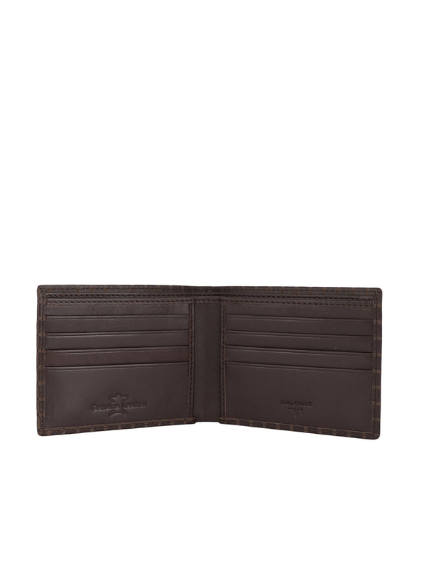 Bulchee Men’s Brown Leather Wallet – Laser-Etched Checkered Bi-fold with 8 Card Slots