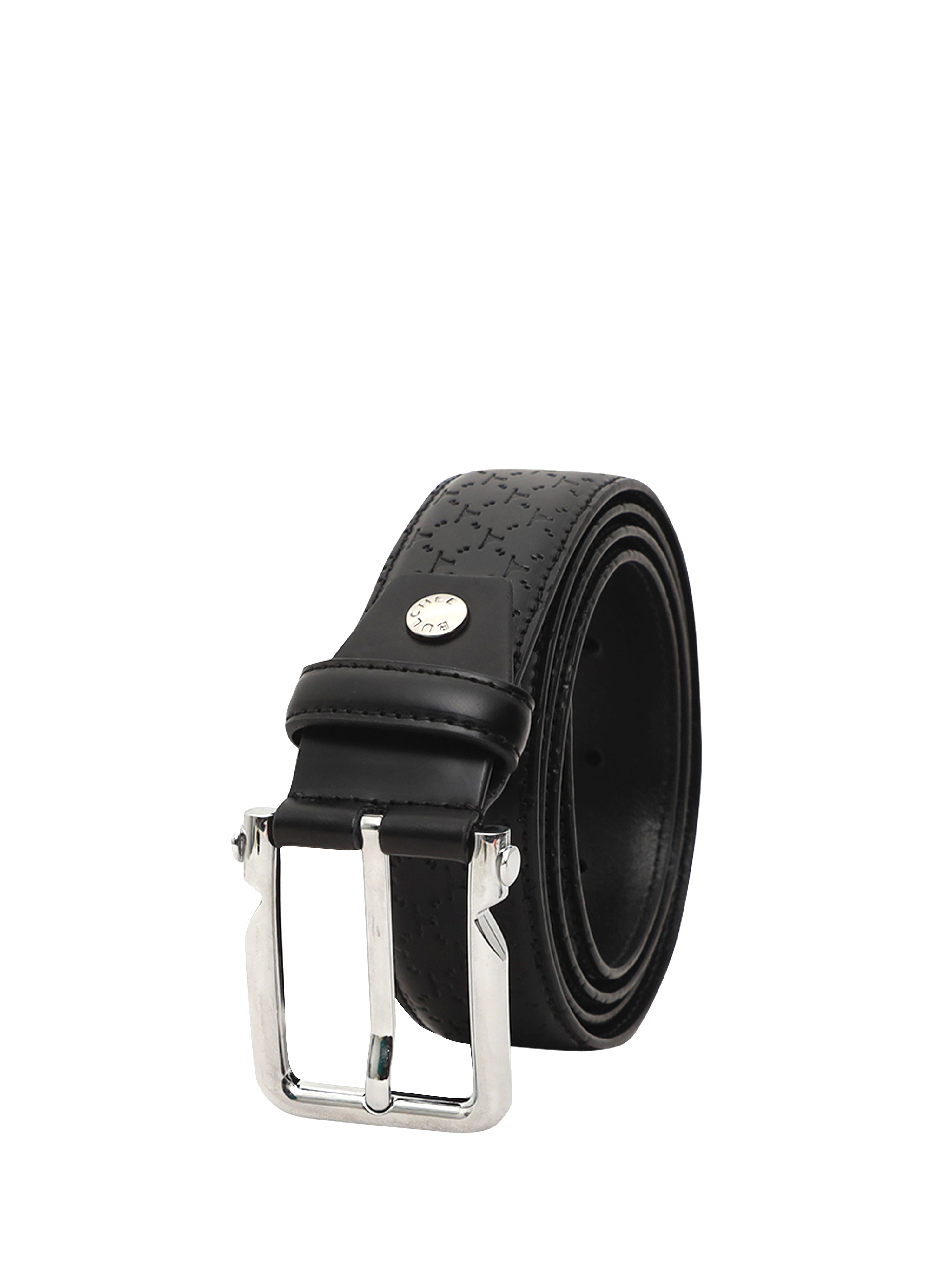 Bulchee Men's Casual  Genuine Leather Belt | Monogram Belt | Black | BUL2158B