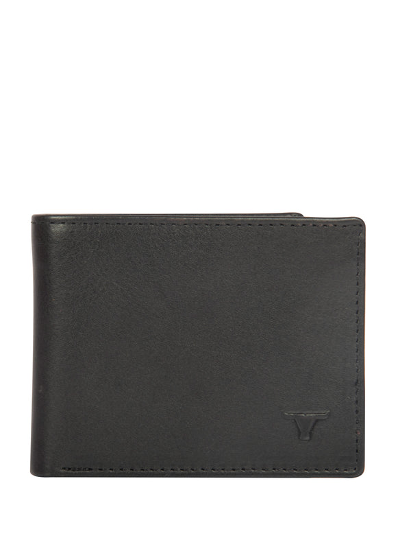 Bulchee Men’s Black Leather Wallet – Plain Bi-Fold with Coin Pocket & 6 Card Slots