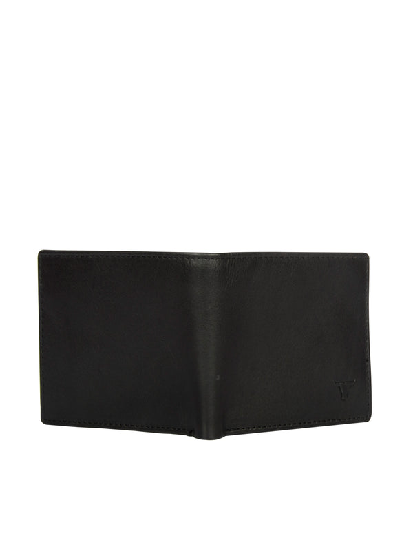 Bulchee Men’s Black Leather Wallet – Plain Bi-Fold with Coin Pocket & 6 Card Slots