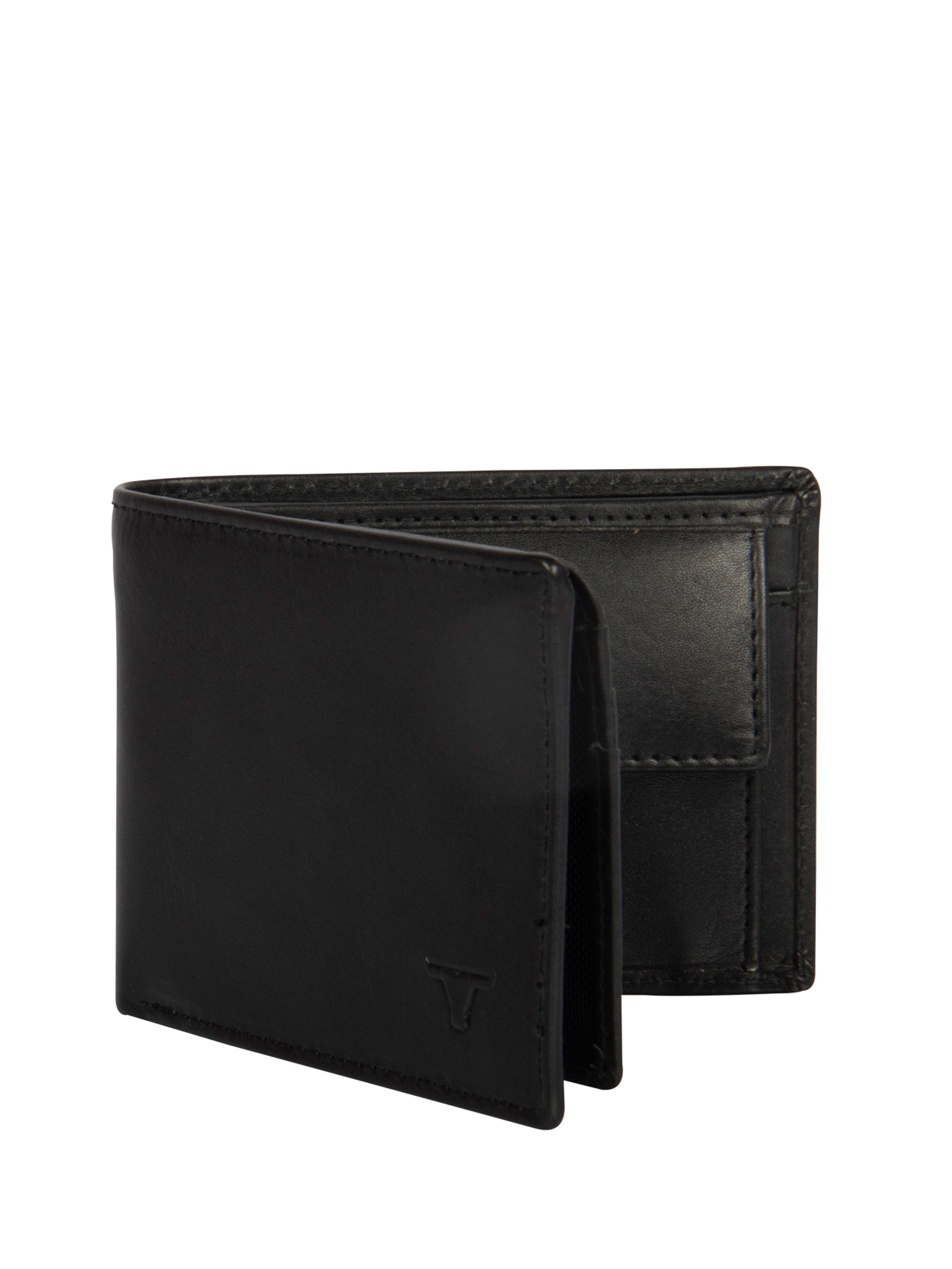 Bulchee Men’s Black Leather Wallet – Plain Bi-Fold with Coin Pocket & 6 Card Slots