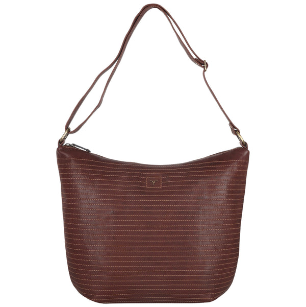 Bulchee Brown Thread-Detail Leather Handbag – Effortless Style, Everyday Comfort