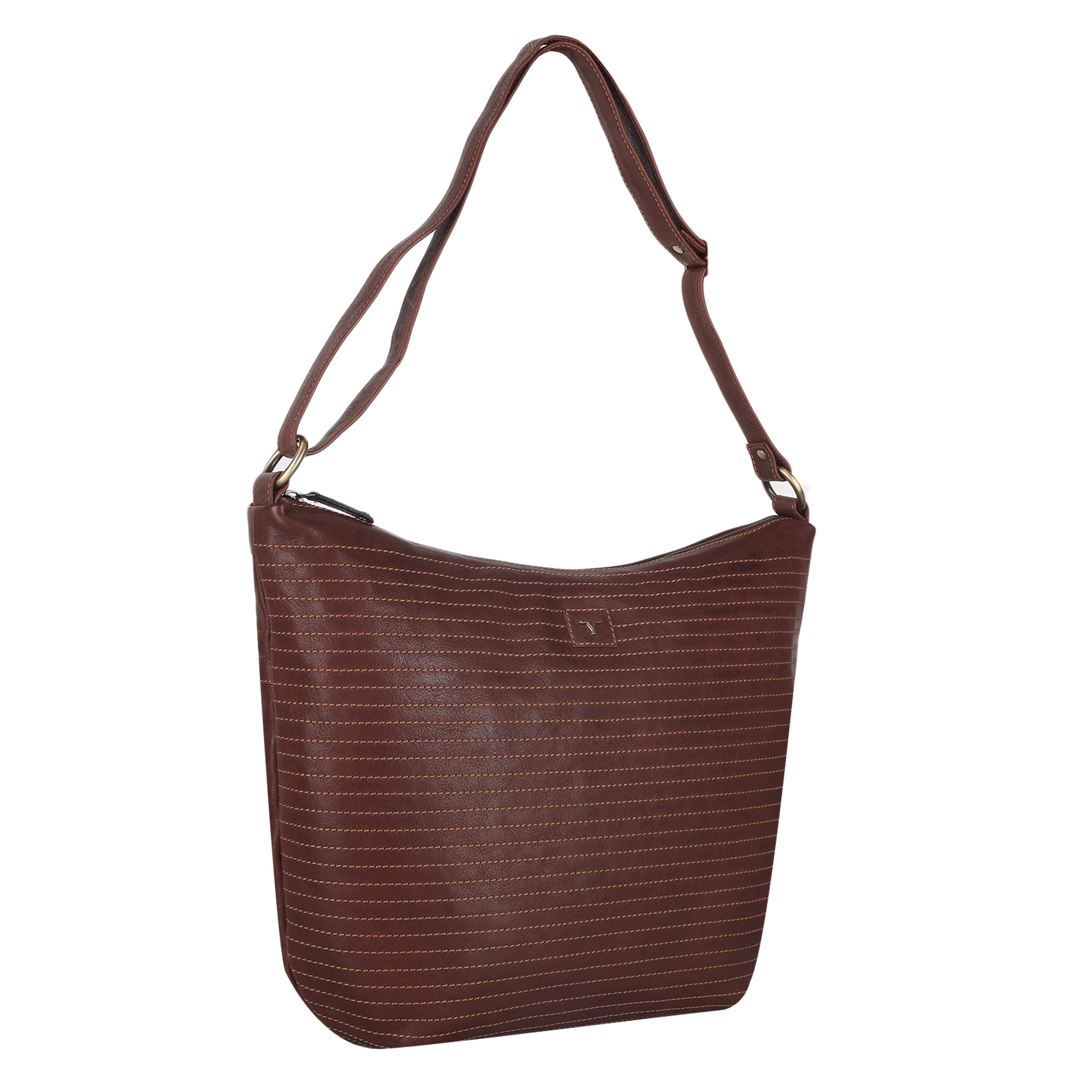 Bulchee Brown Thread-Detail Leather Handbag – Effortless Style, Everyday Comfort