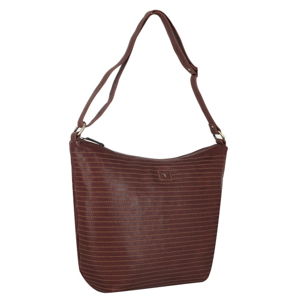 Bulchee Brown Thread-Detail Leather Handbag – Effortless Style, Everyday Comfort