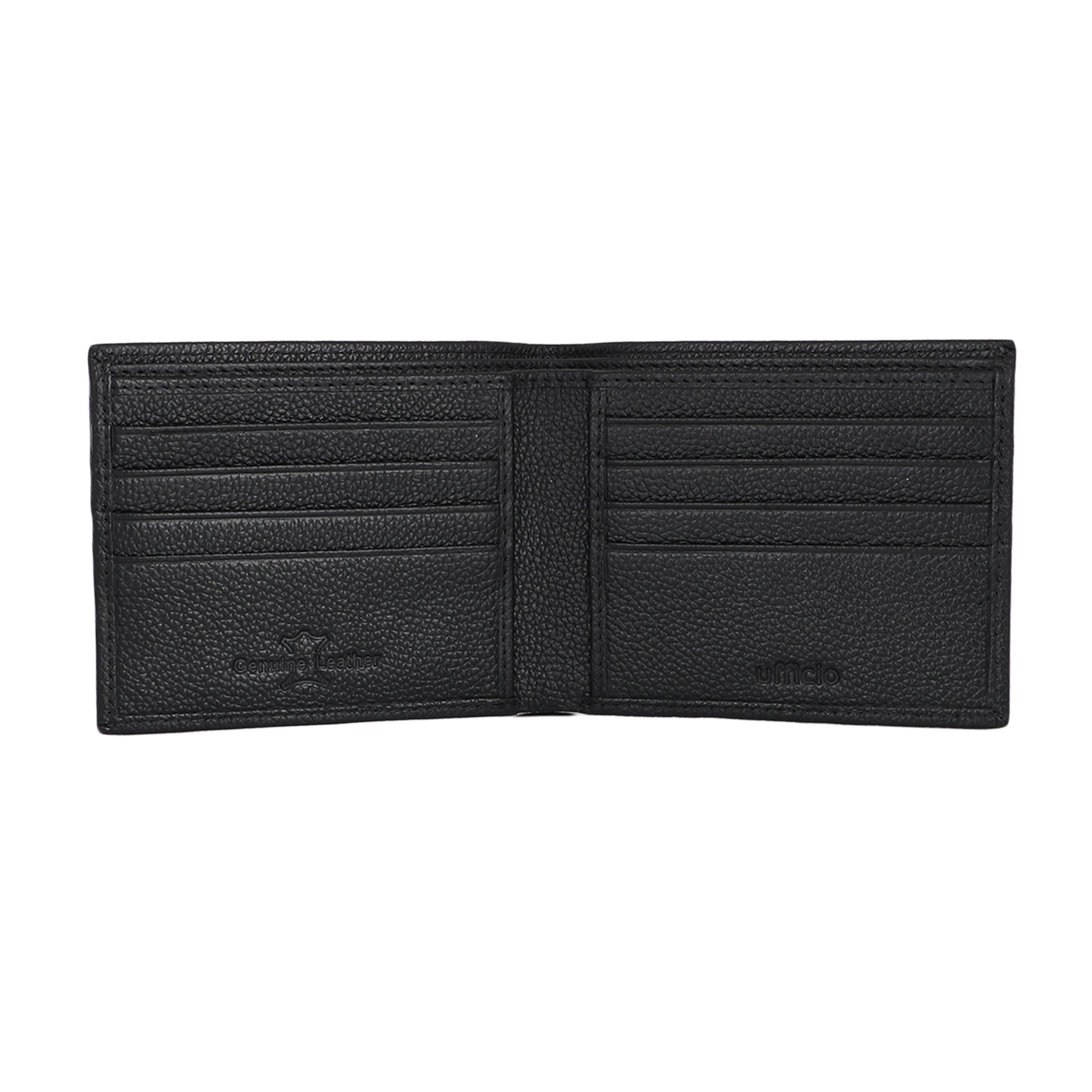 UFFICIO Men’s Black Textured Leather Wallet, Slim Bi-fold with Card & ID Slots