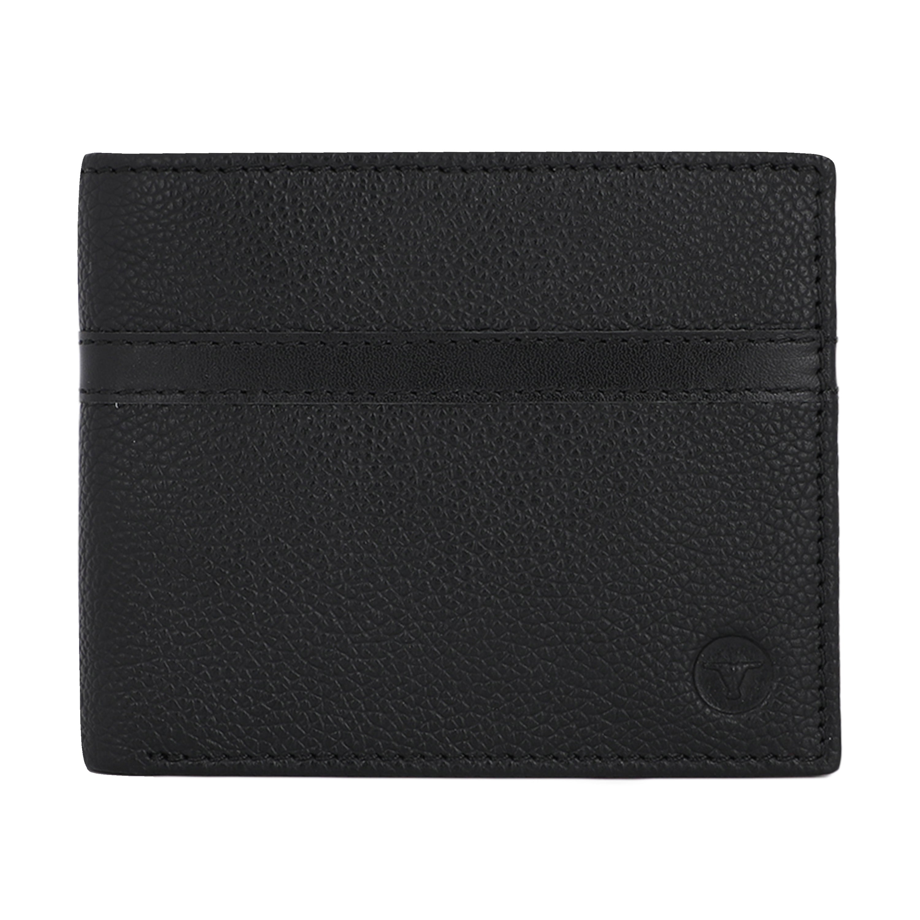 UFFICIO Men’s Black Textured  Slim Bi-fold Wallet with Horizontal Stripe & Card Slots