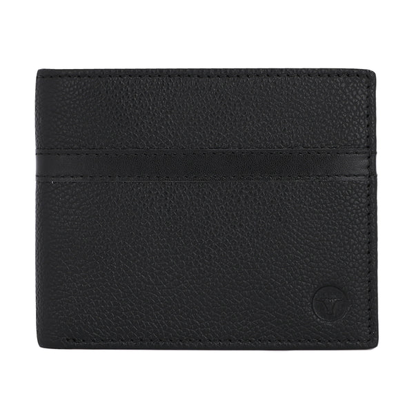 UFFICIO Men’s Black Textured  Slim Bi-fold Wallet with Horizontal Stripe & Card Slots