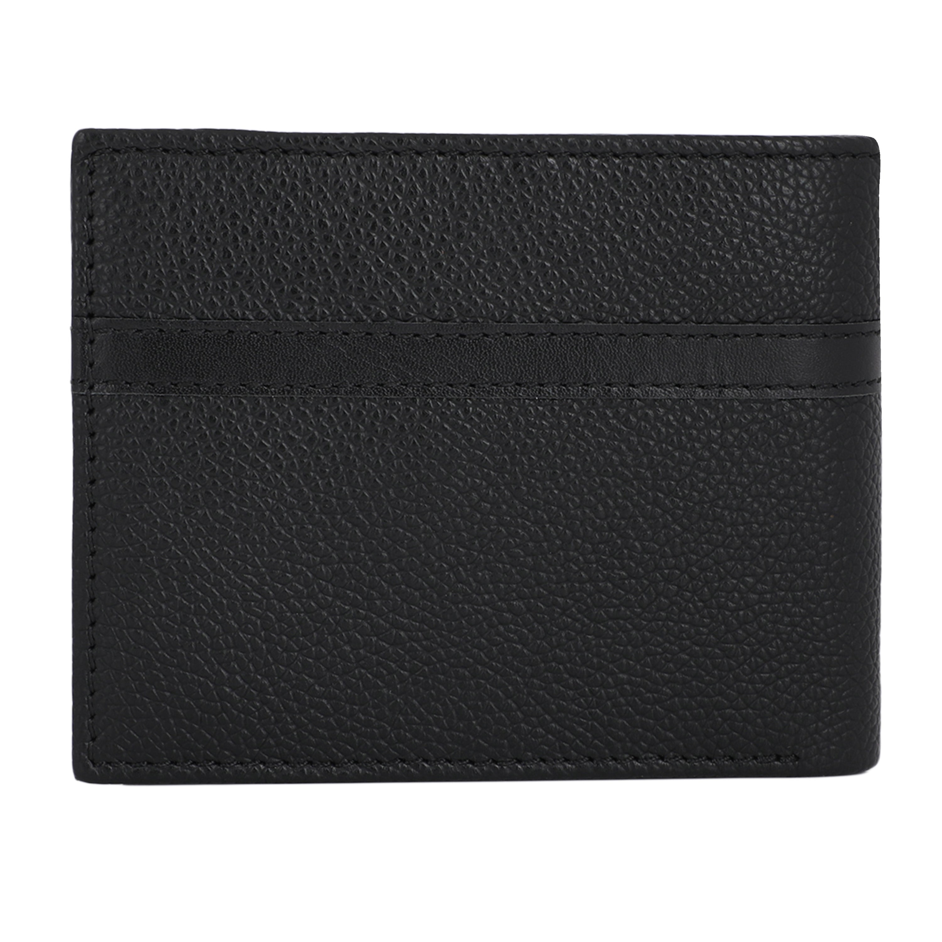 UFFICIO Men’s Black Textured  Slim Bi-fold Wallet with Horizontal Stripe & Card Slots