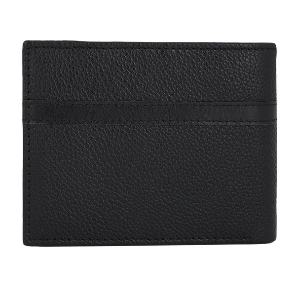 UFFICIO Men’s Black Textured  Slim Bi-fold Wallet with Horizontal Stripe & Card Slots