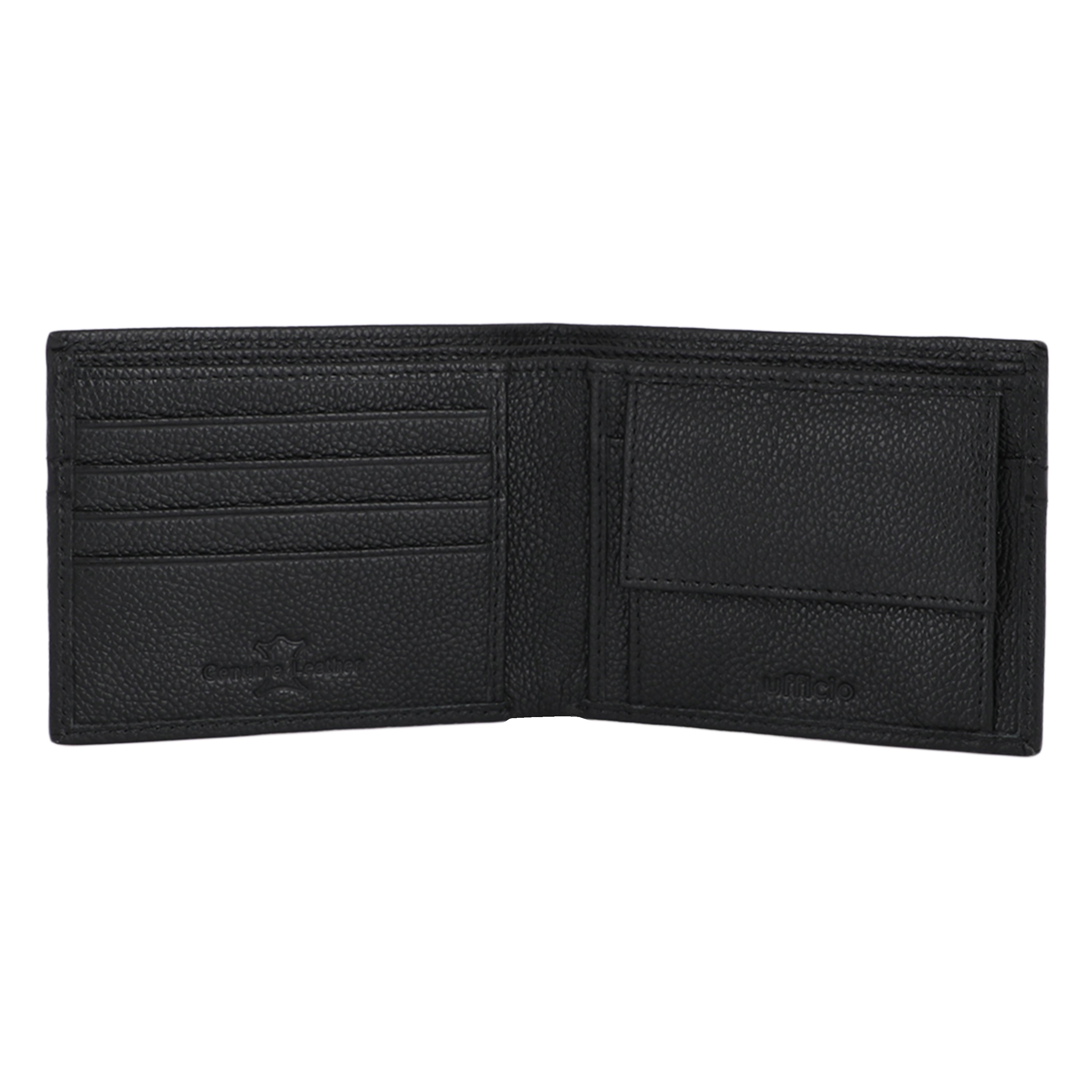 UFFICIO Men’s Black Textured  Slim Bi-fold Wallet with Horizontal Stripe & Card Slots