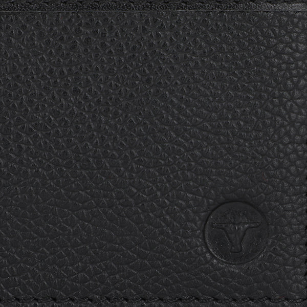 UFFICIO Men’s Black Textured  Slim Bi-fold Wallet with Horizontal Stripe & Card Slots